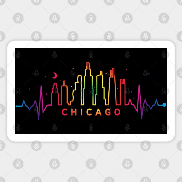 Chicago Pride City Skyline EKG Heartbeat Rainbow Night Sticker by TeeCreations